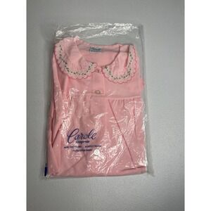 Vtg Carole Sleepwear Nightgown Pink Short Sleeve Floral Collar Size Medium